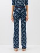 Paco Rabanne - High-rise Jacquard-knit Trousers - Womens - Blue Multi