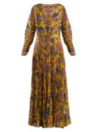 Etro Ying Yang Floral-print Pleated Chiffon Gown