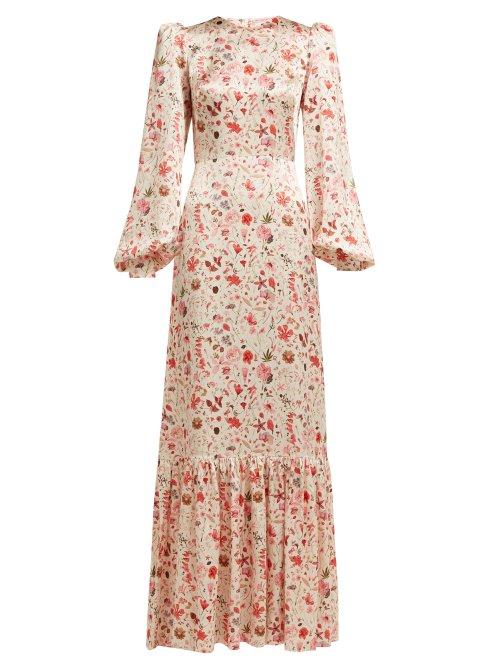 Matchesfashion.com The Vampire's Wife - Belle No.11 Botanical Print Silk Satin Dress - Womens - Pink White