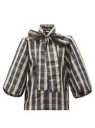 Matchesfashion.com Redvalentino - Pussy-bow Balloon-sleeve Tartan Blouse - Womens - Black Multi
