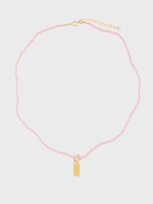 Hermina Athens - Delian Beaded & Gold-plated Necklace - Womens - Light Pink Multi