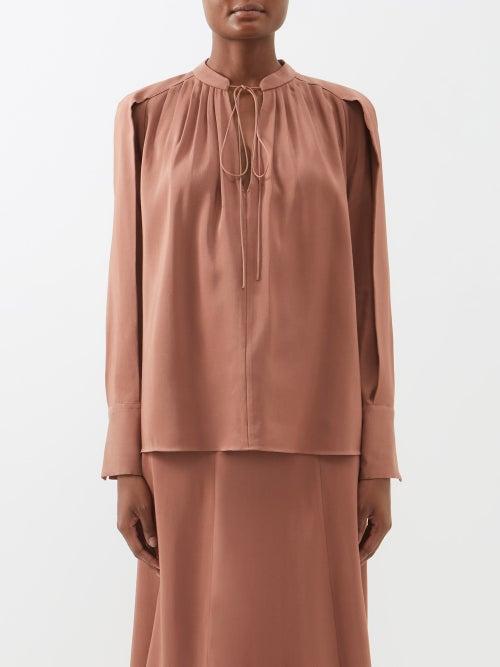 Joseph - Cobden Drawstring-front Wool-blend Blouse - Womens - Purple Red