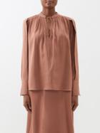 Joseph - Cobden Drawstring-front Wool-blend Blouse - Womens - Purple Red