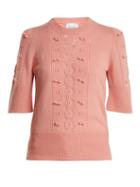 Matchesfashion.com Barrie - Fluttering Lace Crew Neck Cashmere Sweater - Womens - Light Pink