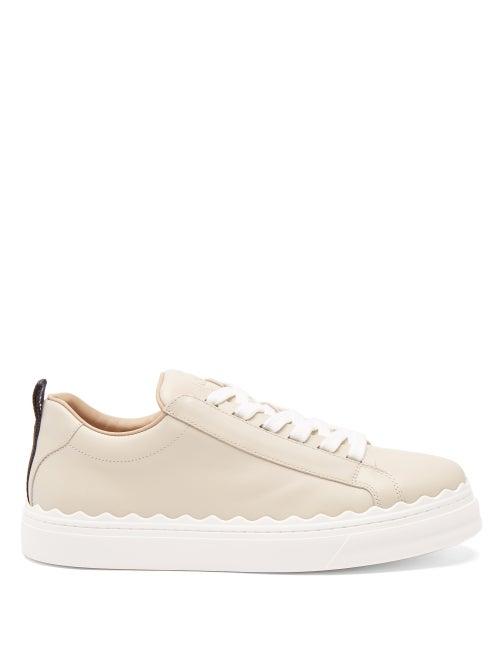 Matchesfashion.com Chlo - Lauren Scallop-edge Leather Trainers - Womens - Light Beige