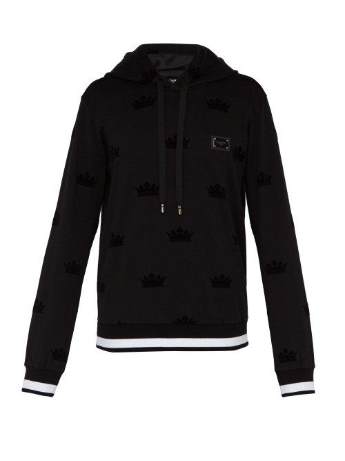 Matchesfashion.com Dolce & Gabbana - Logo Felted Stretch Jersey Hooded Sweatshirt - Mens - Black