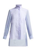 Matchesfashion.com Chlo - Pinstripe High Neck Cotton Poplin Shirt - Womens - Blue