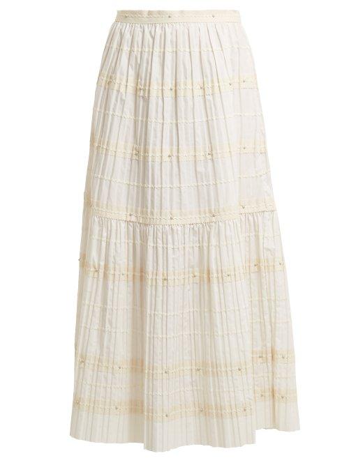 Matchesfashion.com Redvalentino - Ric Rac Trimmed Pleated Cotton Skirt - Womens - White