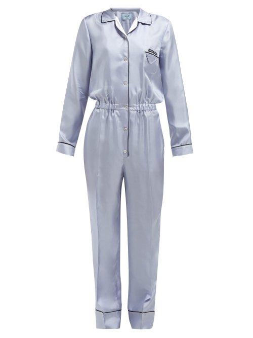 Matchesfashion.com Prada - Logo Patch Silk Satin Jumpsuit - Womens - Blue Multi