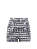Matchesfashion.com Balmain - Buttoned Tweed Shorts - Womens - Blue White