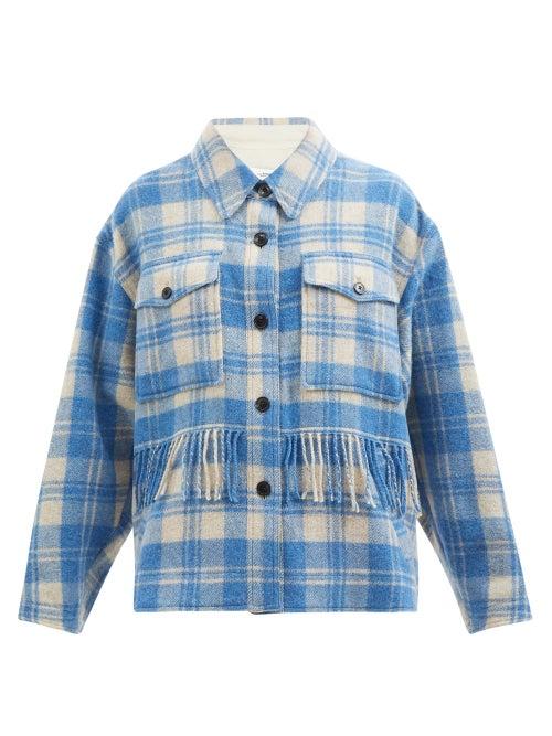 Isabel Marant Toile - Filora Check Fringed Twill Jacket - Womens - Blue Multi