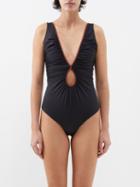 Johanna Ortiz - Malick Plunge-neck Swimsuit - Womens - Black Brown