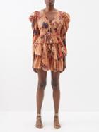 Ulla Johnson - Oni Tiered Floral-print Silk Mini Dress - Womens - Pink Multi