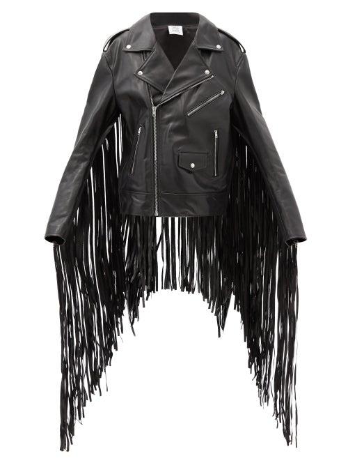 Matchesfashion.com Vetements - Fringed Leather Biker Jacket - Womens - Black