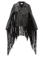 Matchesfashion.com Vetements - Fringed Leather Biker Jacket - Womens - Black