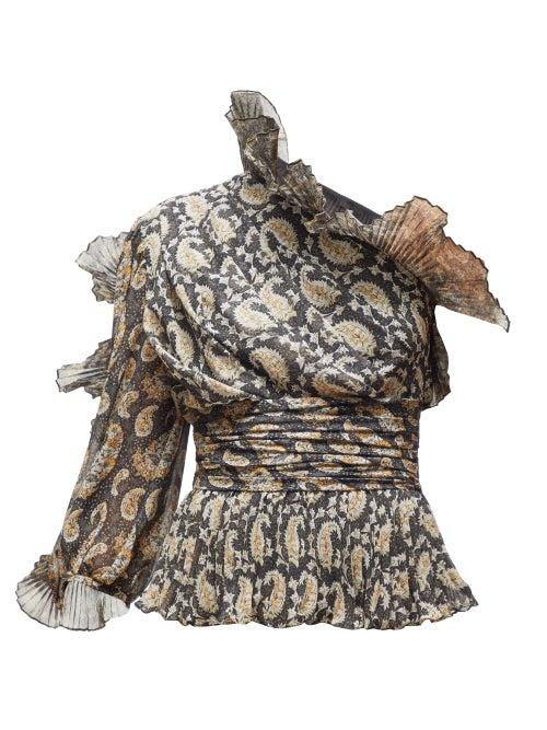 Matchesfashion.com Altuzarra - Aditi Pliss Trimmed Paisley Print Top - Womens - Black Multi