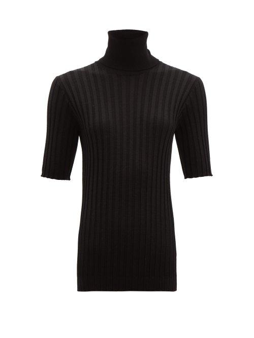 Matchesfashion.com Bottega Veneta - Stand Collar Ribbed Wool Blend Sweater - Womens - Black