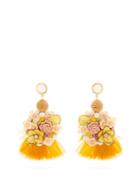 Matchesfashion.com Lizzie Fortunato - Flower And Feather Embellished Earrings - Womens - Yellow