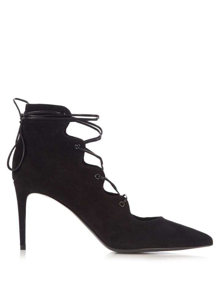 Saint Laurent Paris Lace-up Suede Pumps