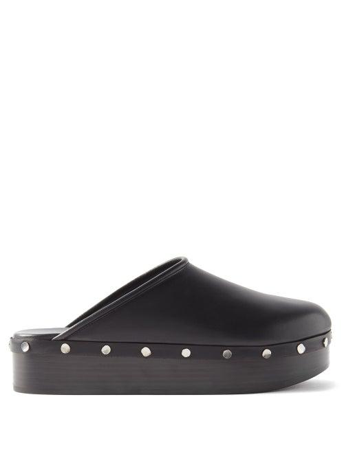 Co - Studded Leather Backless Loafers - Womens - Black