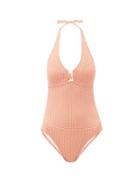 Matchesfashion.com Melissa Odabash - Sahara Tile-print Halterneck Swimsuit - Womens - Light Pink