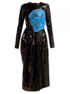 Matchesfashion.com Preen By Thornton Bregazzi - Stephanie Sequinned Panelled Midi Dress - Womens - Black Blue