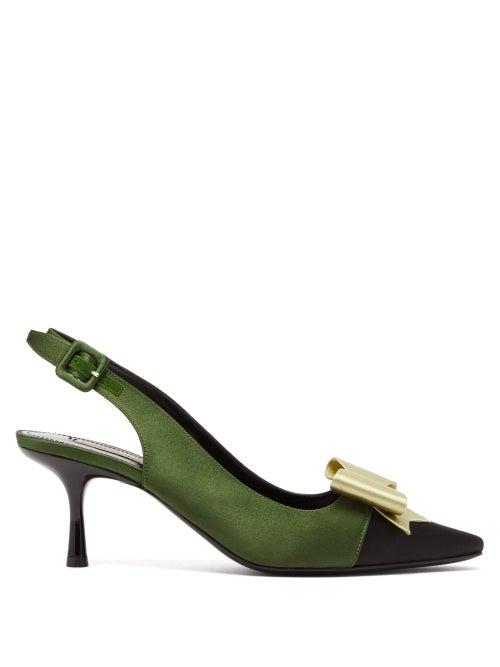 Matchesfashion.com Fabrizio Viti - Gabor Bow Embellished Satin Slingback Pumps - Womens - Green Multi