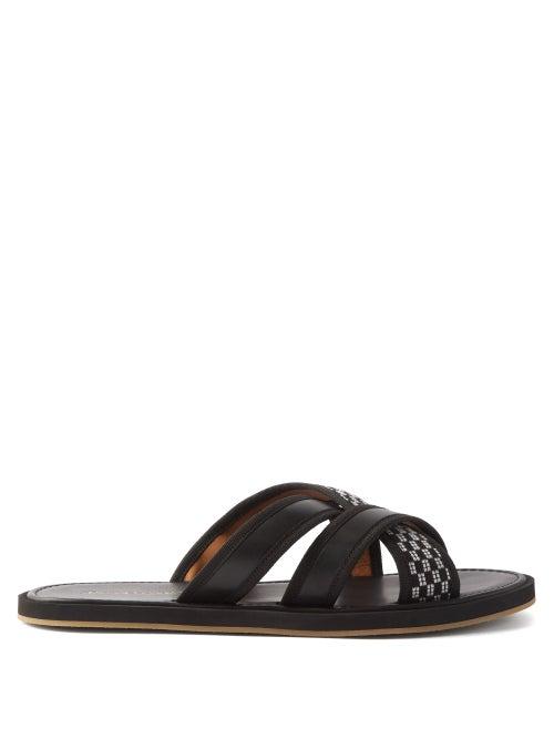 Armando Cabral - Arabia Iv Woven Cotton And Leather Slides - Mens - Black