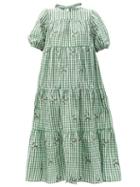 Matchesfashion.com Redvalentino - May Lily-embroidered Gingham Taffeta Dress - Womens - Green