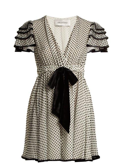 Matchesfashion.com Valentino - Polka Dot Silk Georgette Dress - Womens - White Black