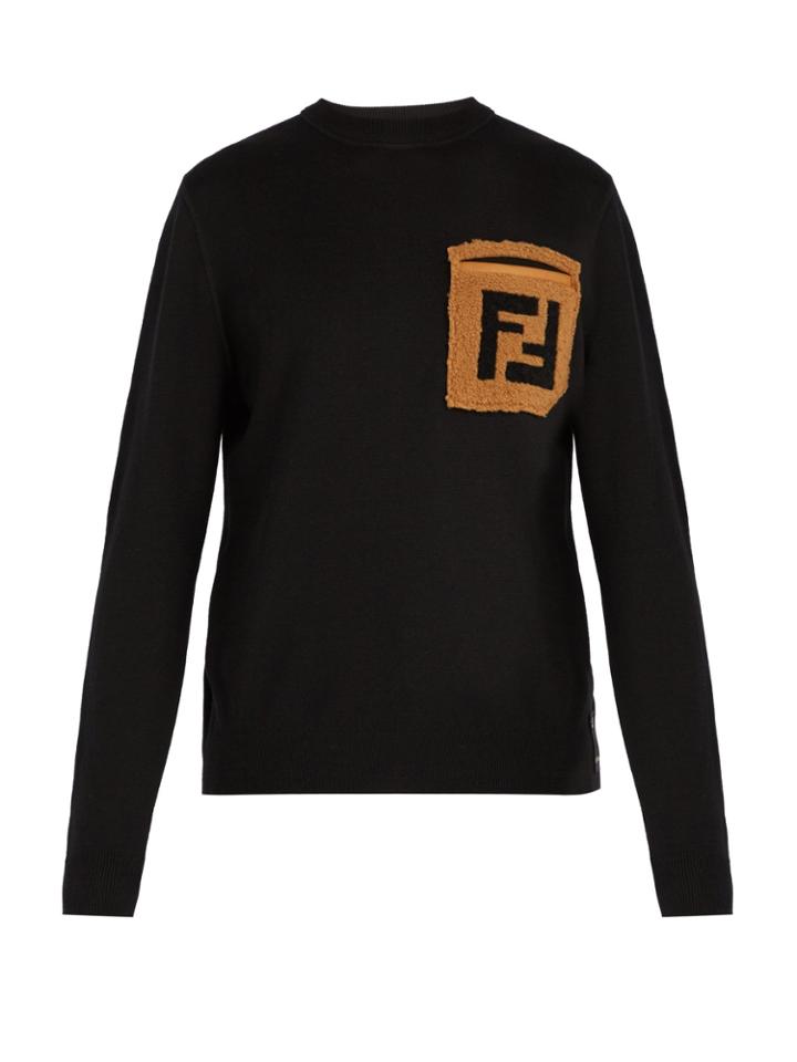 Fendi Ff Shearling-pocket Wool Sweater