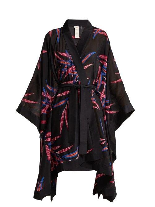 Matchesfashion.com Diane Von Furstenberg - Fern Print Cotton And Silk Blend Kimono Robe - Womens - Black Multi