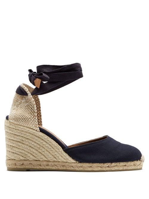 Matchesfashion.com Castaer - Carina 80 Canvas & Jute Espadrille Wedges - Womens - Navy