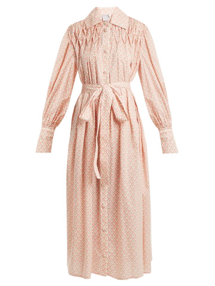 Horror Vacui Smocked Cotton-poplin Shirtdress