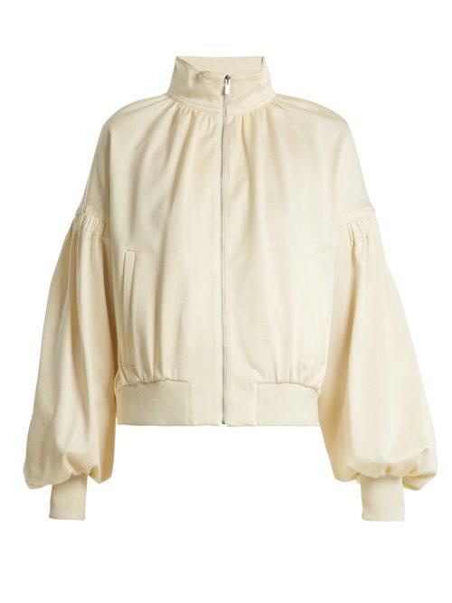 Matchesfashion.com Tibi - Sculpted Balloon Sleeve Piqu Track Jacket - Womens - Cream
