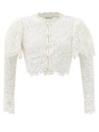 Self-portrait - Cape-sleeve Guipure-lace Cotton-blend Top - Womens - White