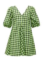 Matchesfashion.com Ganni - Checked Cotton Blend Seersucker Mini Dress - Womens - Black Green