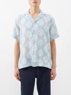 Frescobol Carioca - Roberto Leaf-print Linen Shirt - Mens - Blue