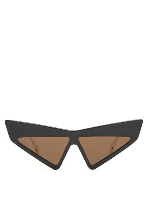 Matchesfashion.com Gucci - Crystal Embellished Cat Eye Sunglasses - Womens - Black