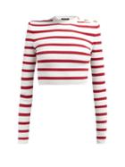 Matchesfashion.com Balmain - Striped Cropped Knitted Sweater - Womens - Red White