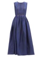 Ladies Rtw Roksanda - Mirena Pintucked Silk-dupion Midi Dress - Womens - Navy