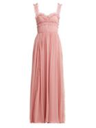 Matchesfashion.com Elie Saab - Lace Trimmed Silk Blend Evening Gown - Womens - Light Pink