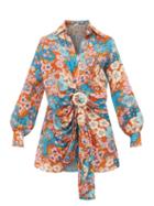 Matchesfashion.com Dodo Bar Or - Lora Floral-print Gathered Dress - Womens - Blue Print