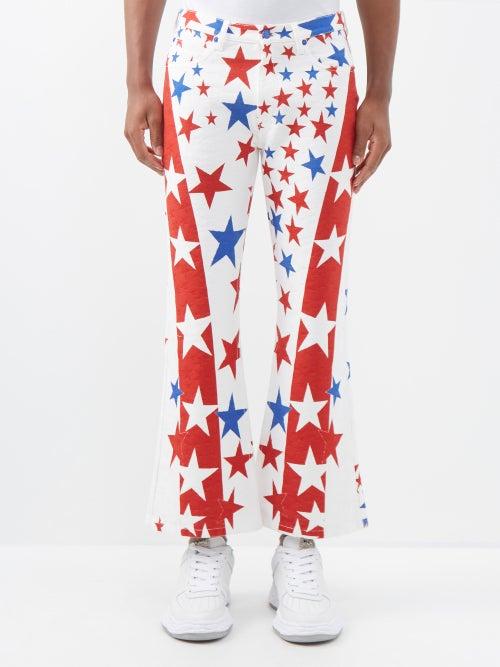 Erl - Star-jacquard Flared-leg Jeans - Mens - Red White Blue