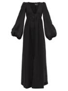 Matchesfashion.com Lisa Marie Fernandez - Carolyn Balloon-sleeve Organic Linen-blend Dress - Womens - Black