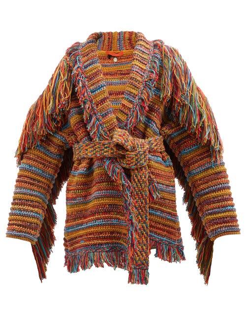 Alanui - Under A Palm Tree Fringed Cotton-blend Cardigan - Womens - Multi
