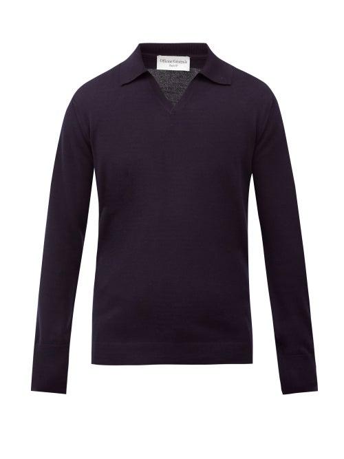 Matchesfashion.com Officine Gnrale - Simone Merino-wool Polo Sweater - Mens - Navy