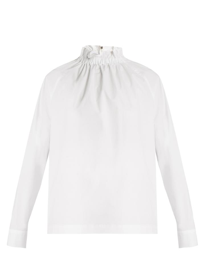 Msgm High-neck Ruffled Stretch-cotton Top