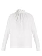 Msgm High-neck Ruffled Stretch-cotton Top