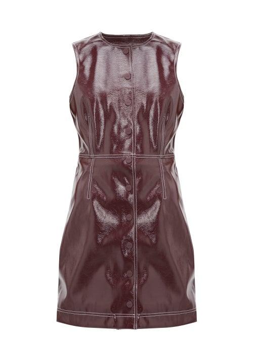 Matchesfashion.com Ganni - Button Down Patent Vinyl Mini Dress - Womens - Burgundy